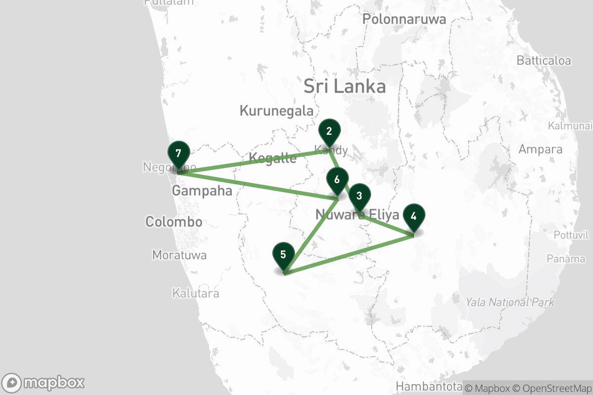 Karte der Reiseroute durch Sri Lanka