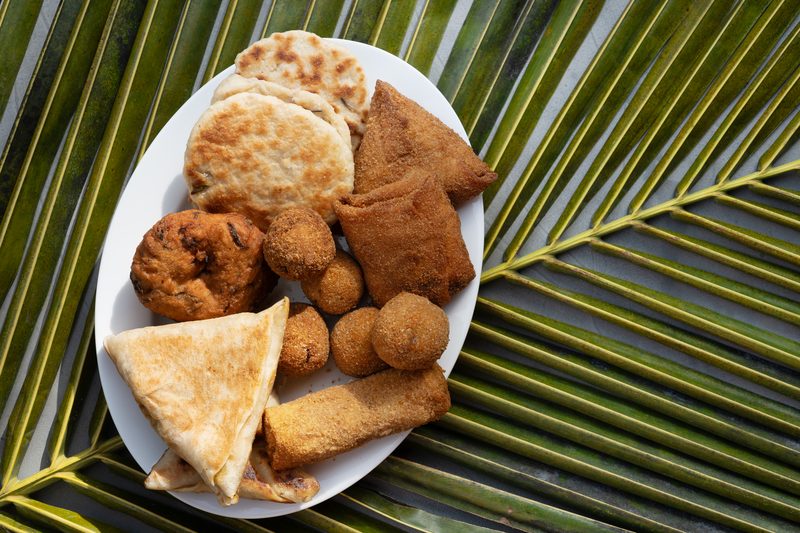 Sri Lankan short eats: fried snacks served on a banana leaf
