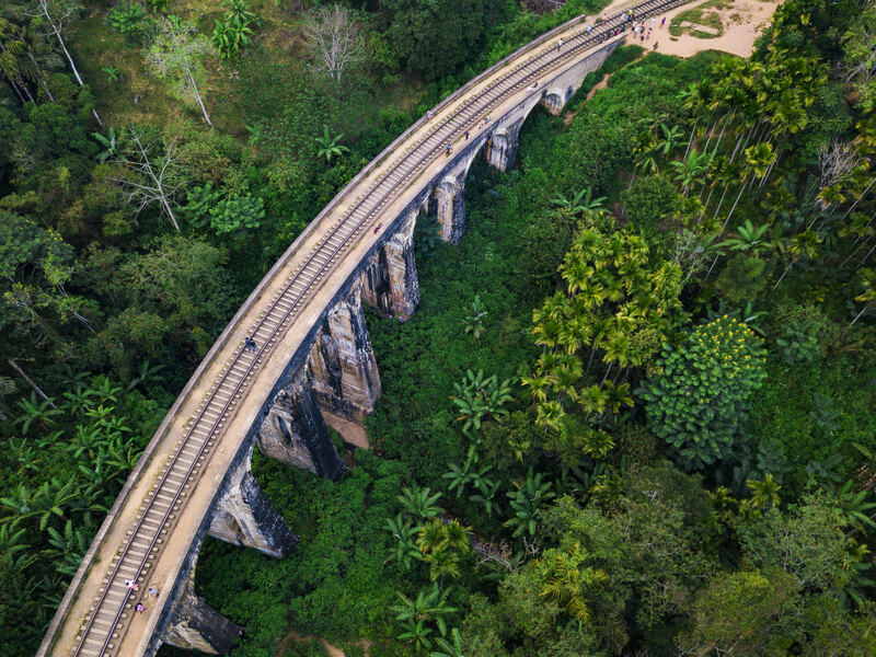 Aerial view of the Nine Arches Bridge near Ella
