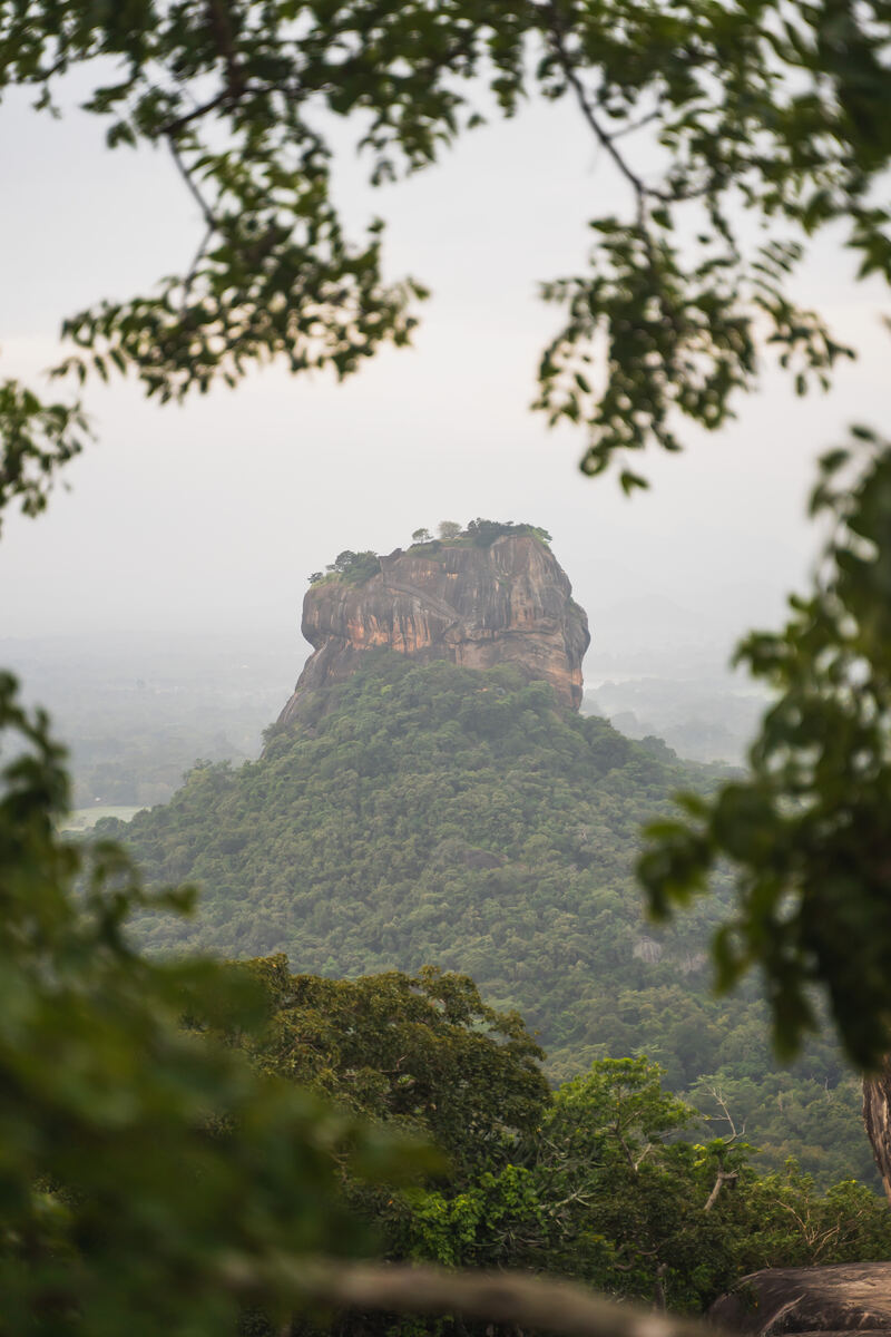 Sigiriya Rock shrouded in morning mist