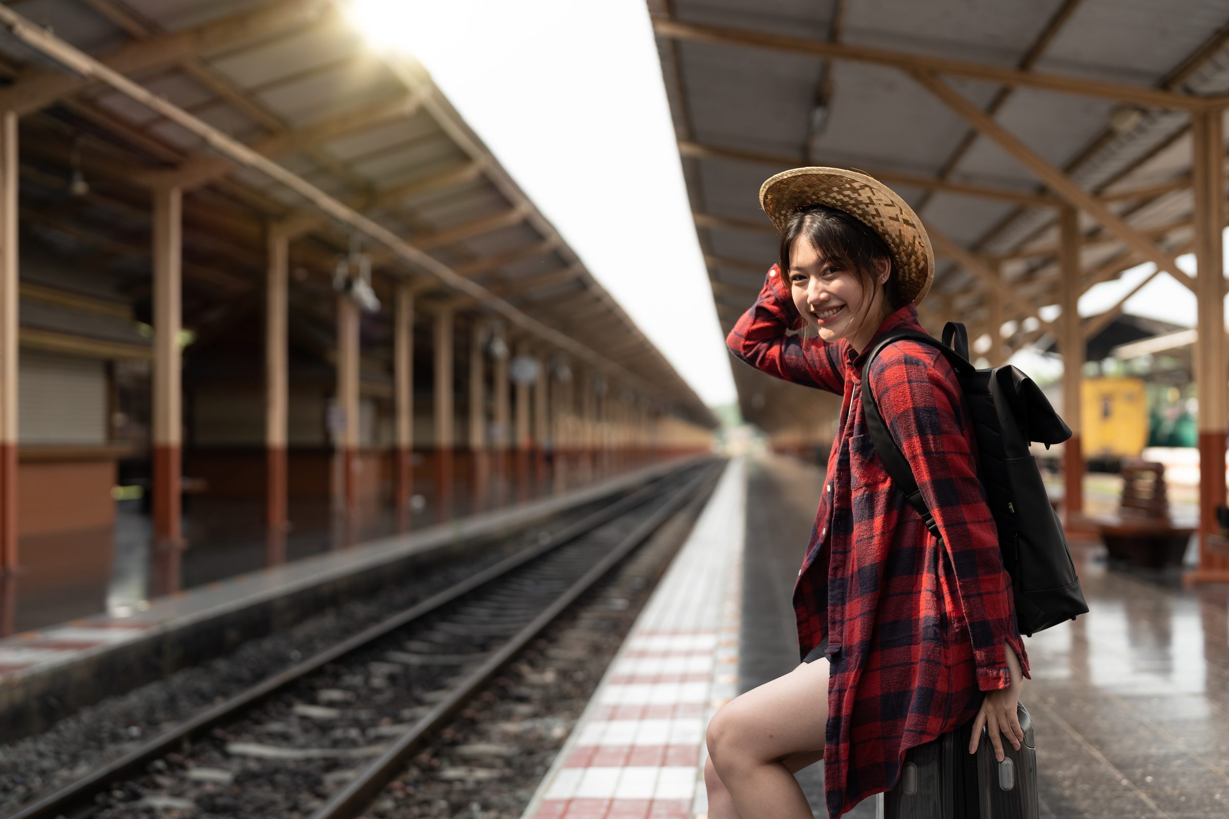 Happy traveller before her Sri Lanka journey